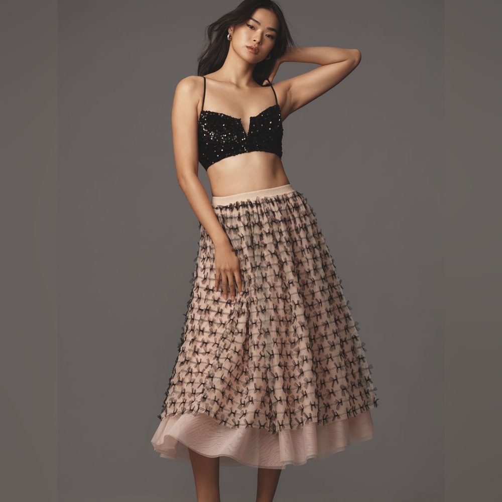 NWT Maeve All Over Bow Tulle Midi Skirt